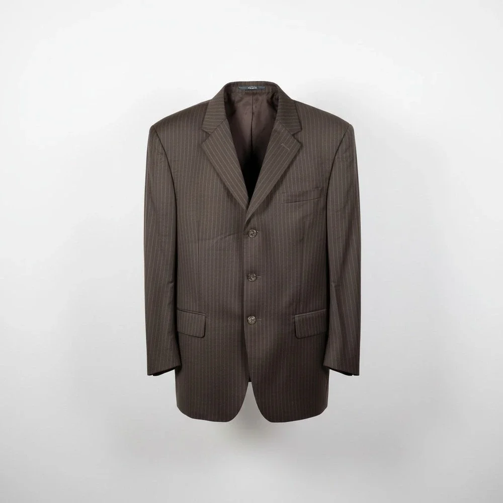 Pronto Uomo Platinum Mens Brown Pinstripe 3 Button Blazer‎ Suit Jacket Excellent